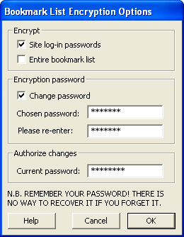 Encryption options window
