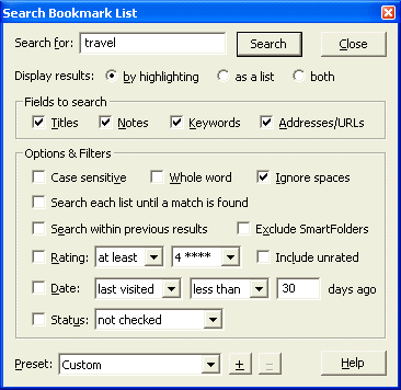 Advanced search window